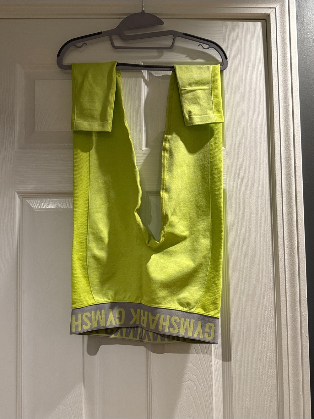 Gymshark Neon Yellow Leggings with Gray Logo Waistband